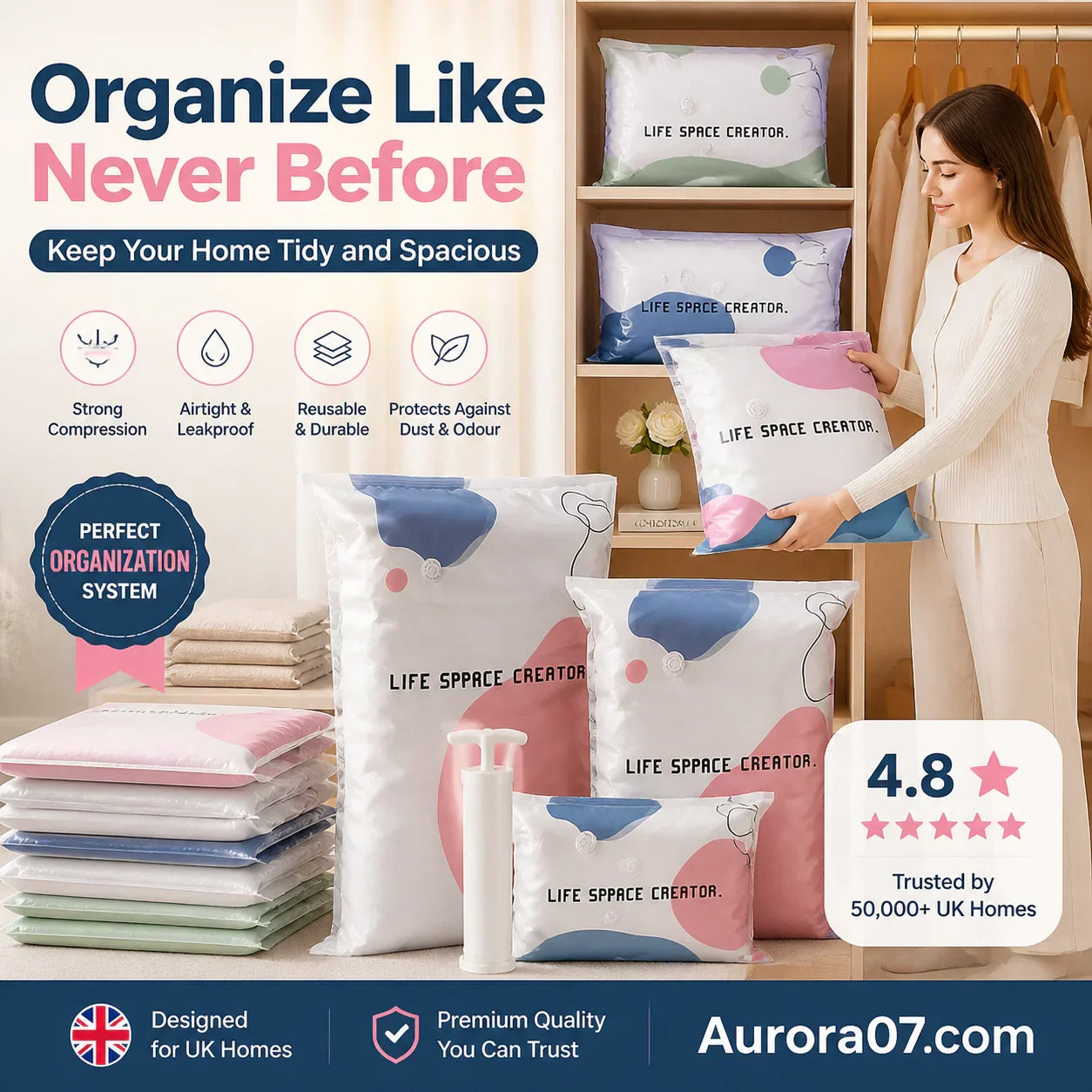 Premium Vacuum Storage Bags – Double the Storage, Double the Savings! 🎉 Pack of 6