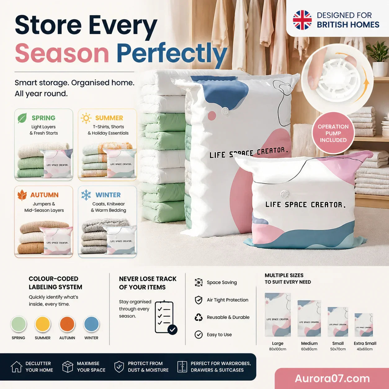 Premium Vacuum Storage Bags – Double the Storage, Double the Savings! 🎉 Pack of 6