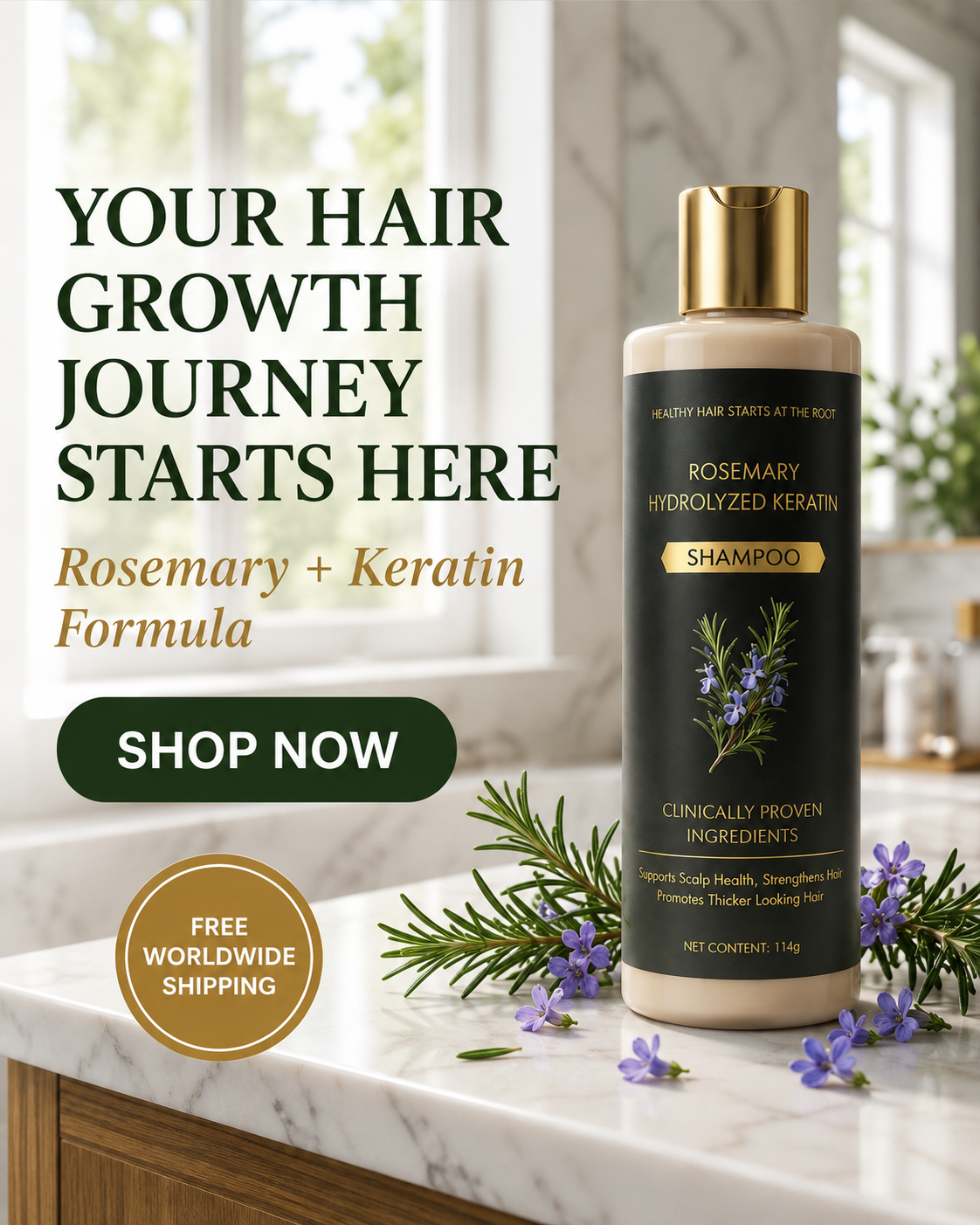 Wonder Cart Rosemary Hair Growth Shampoo – Rosemary + Keratin | Strengthens Hair & Supports Growth | Buy 1 Get 1 FREE