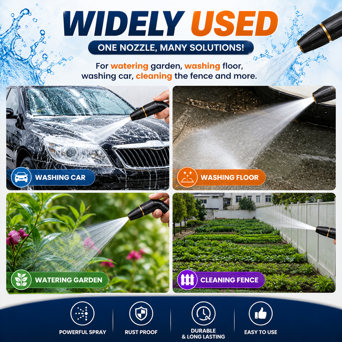Wonder Cart High Pressure Brass Water Spray Nozzle | Car Wash, Gardening & Home Cleaning | Buy 1 Get 1 FREE